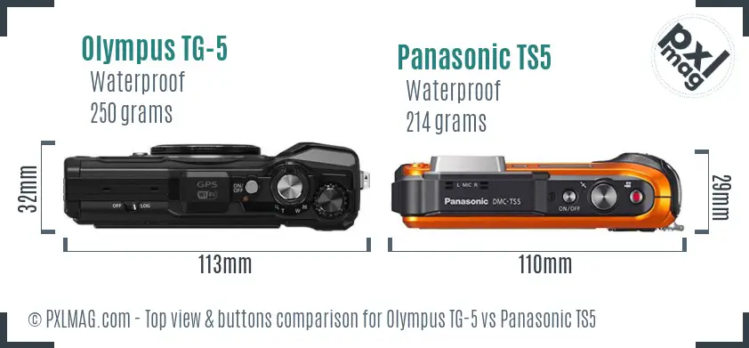 Olympus TG-5 vs Panasonic TS5 top view buttons comparison