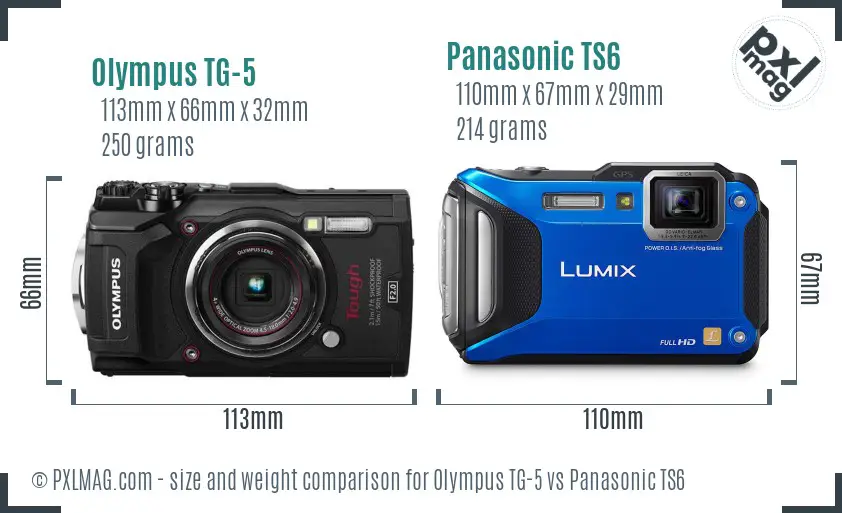 Olympus TG-5 vs Panasonic TS6 size comparison