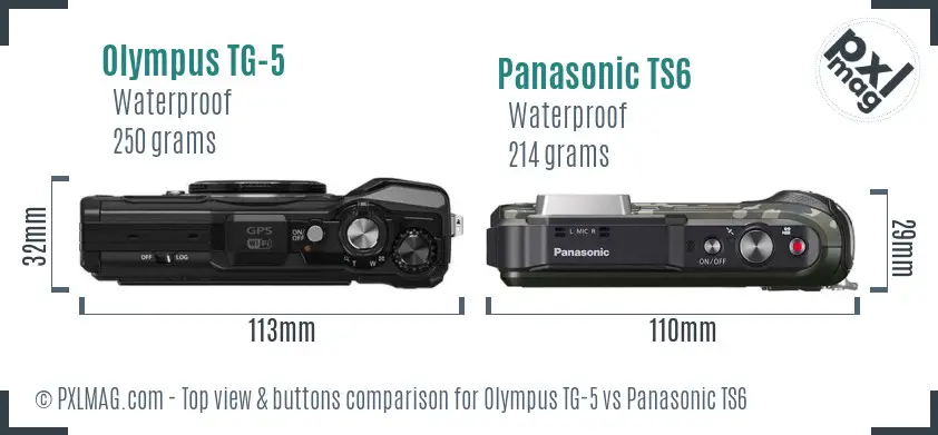 Olympus TG-5 vs Panasonic TS6 top view buttons comparison