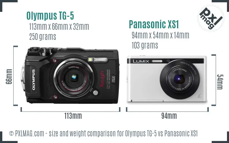 Olympus TG-5 vs Panasonic XS1 size comparison
