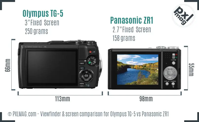 Olympus TG-5 vs Panasonic ZR1 Screen and Viewfinder comparison