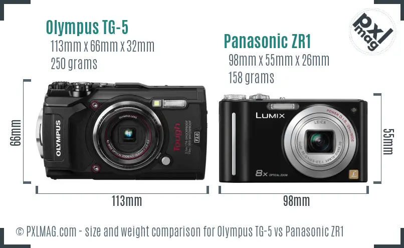 Olympus TG-5 vs Panasonic ZR1 size comparison