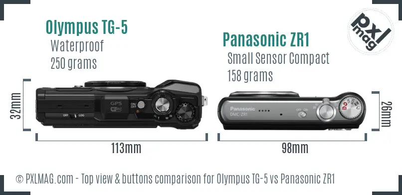 Olympus TG-5 vs Panasonic ZR1 top view buttons comparison