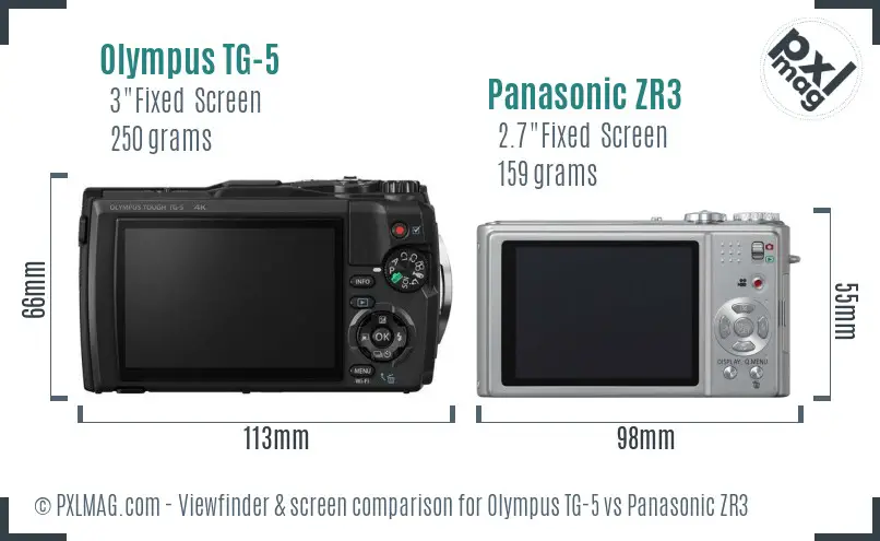 Olympus TG-5 vs Panasonic ZR3 Screen and Viewfinder comparison