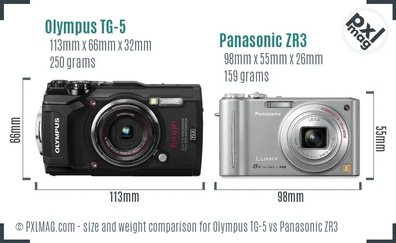 Olympus TG-5 vs Panasonic ZR3 size comparison