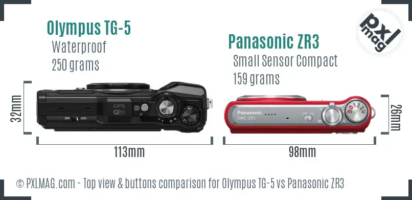 Olympus TG-5 vs Panasonic ZR3 top view buttons comparison