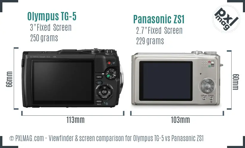 Olympus TG-5 vs Panasonic ZS1 Screen and Viewfinder comparison