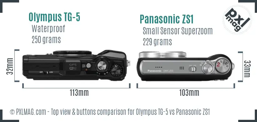 Olympus TG-5 vs Panasonic ZS1 top view buttons comparison