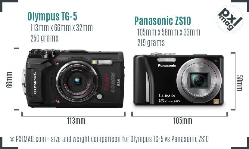 Olympus TG-5 vs Panasonic ZS10 size comparison