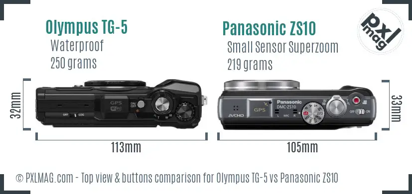 Olympus TG-5 vs Panasonic ZS10 top view buttons comparison