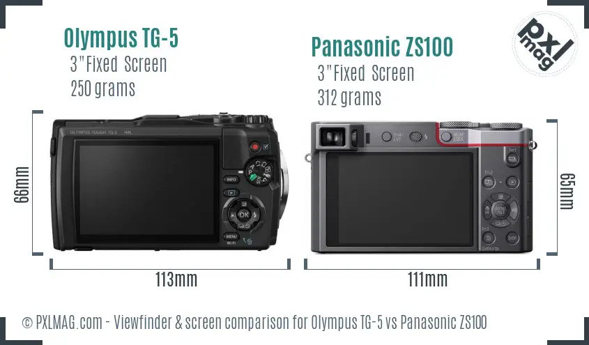 Olympus TG-5 vs Panasonic ZS100 Screen and Viewfinder comparison