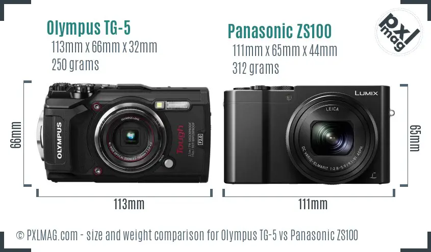 Olympus TG-5 vs Panasonic ZS100 size comparison