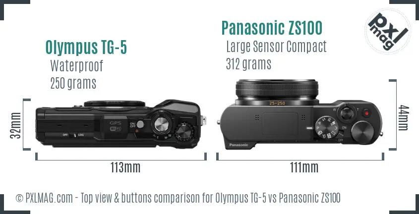 Olympus TG-5 vs Panasonic ZS100 top view buttons comparison