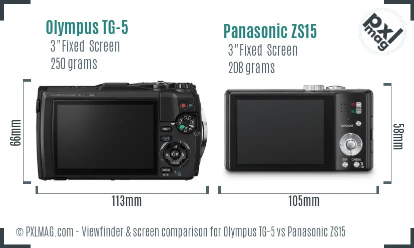 Olympus TG-5 vs Panasonic ZS15 Screen and Viewfinder comparison