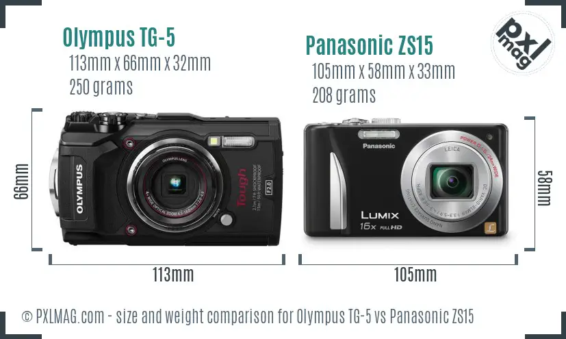 Olympus TG-5 vs Panasonic ZS15 size comparison