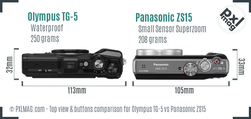 Olympus TG-5 vs Panasonic ZS15 top view buttons comparison