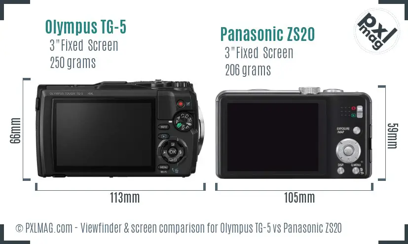 Olympus TG-5 vs Panasonic ZS20 Screen and Viewfinder comparison