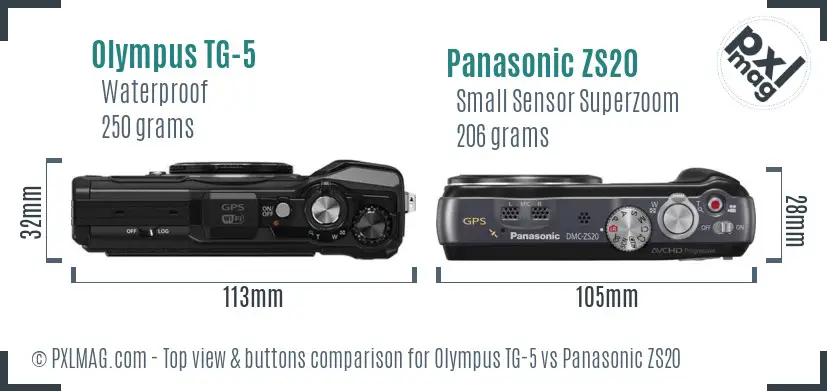 Olympus TG-5 vs Panasonic ZS20 top view buttons comparison