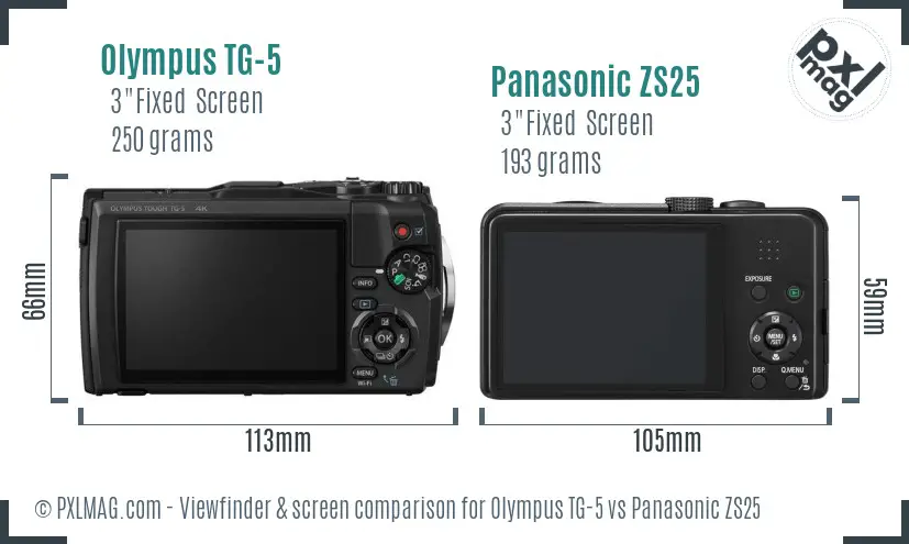 Olympus TG-5 vs Panasonic ZS25 Screen and Viewfinder comparison