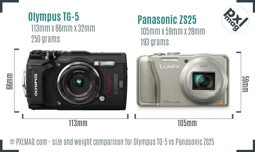 Olympus TG-5 vs Panasonic ZS25 size comparison