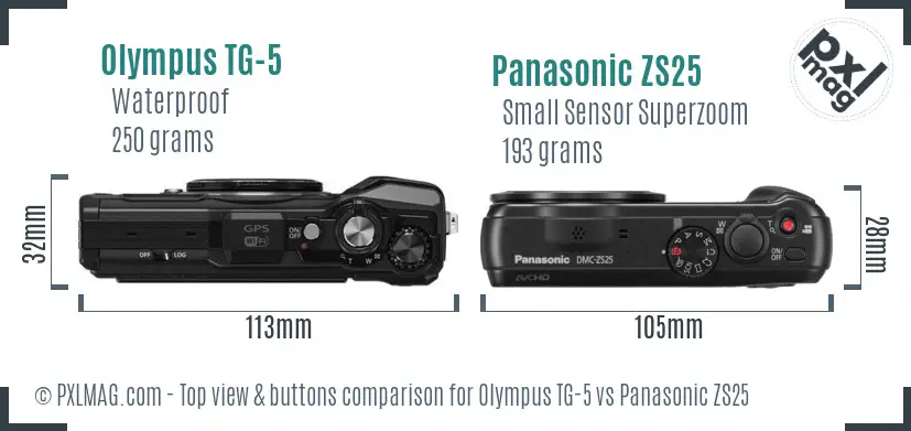 Olympus TG-5 vs Panasonic ZS25 top view buttons comparison