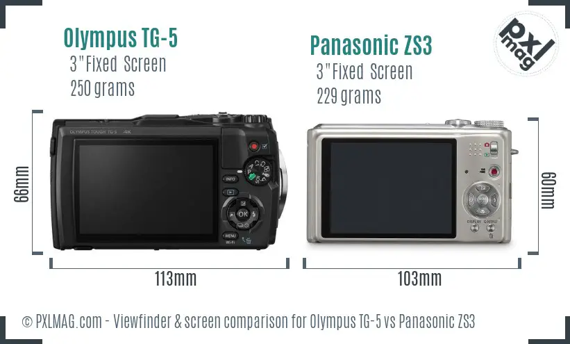 Olympus TG-5 vs Panasonic ZS3 Screen and Viewfinder comparison