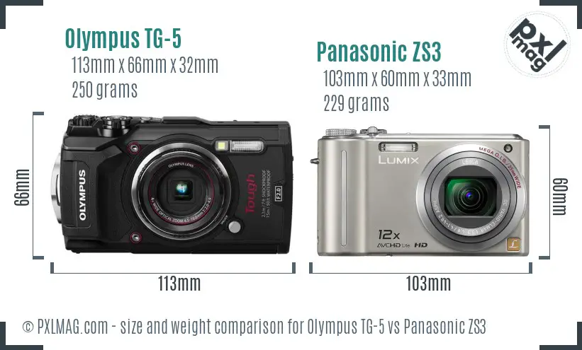 Olympus TG-5 vs Panasonic ZS3 size comparison