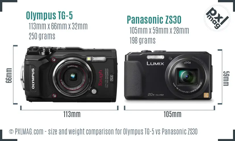 Olympus TG-5 vs Panasonic ZS30 size comparison Olympus TG-5 vs Panasonic ZS30 size comparison