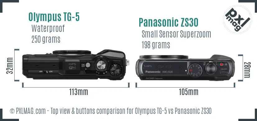 Olympus TG-5 vs Panasonic ZS30 top view buttons comparison Olympus TG-5 vs Panasonic ZS30 top view buttons comparison