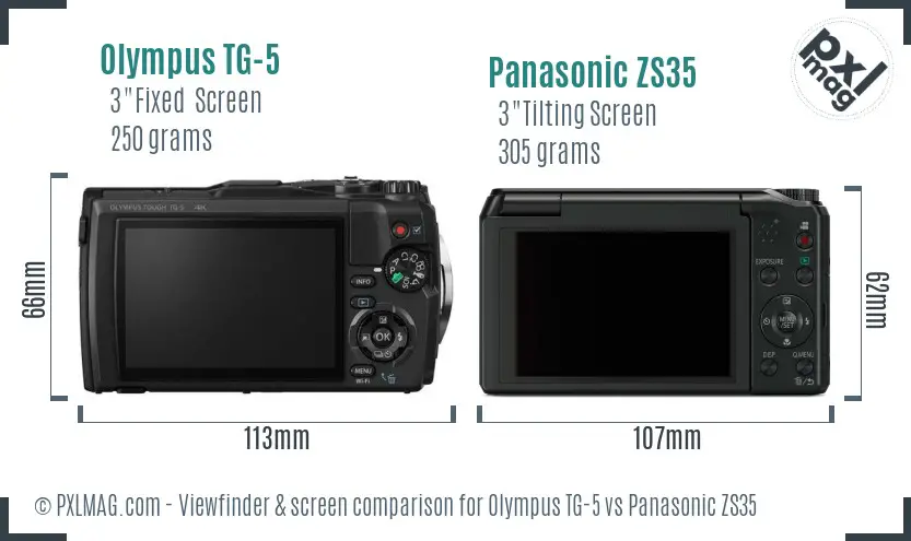Olympus TG-5 vs Panasonic ZS35 Screen and Viewfinder comparison