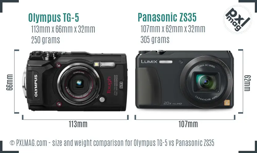 Olympus TG-5 vs Panasonic ZS35 size comparison