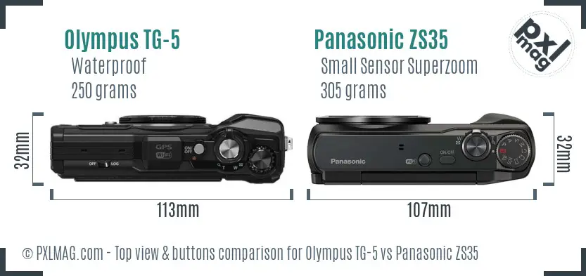 Olympus TG-5 vs Panasonic ZS35 top view buttons comparison