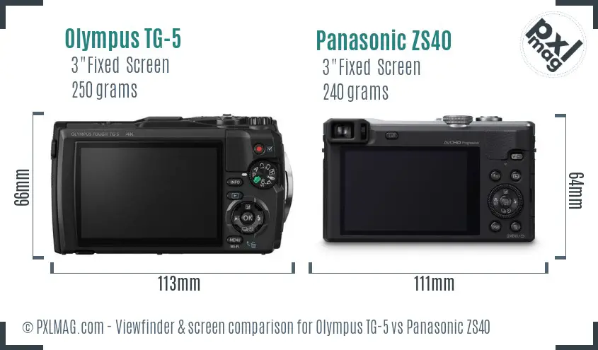 Olympus TG-5 vs Panasonic ZS40 Screen and Viewfinder comparison