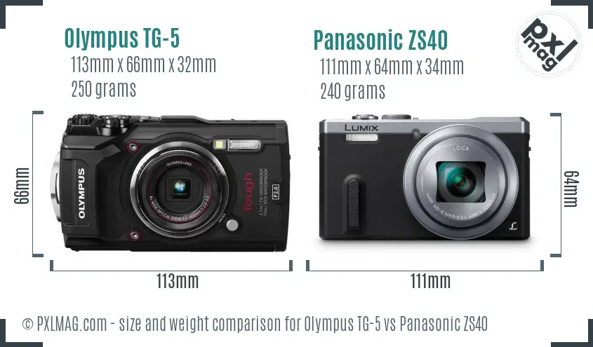 Olympus TG-5 vs Panasonic ZS40 size comparison