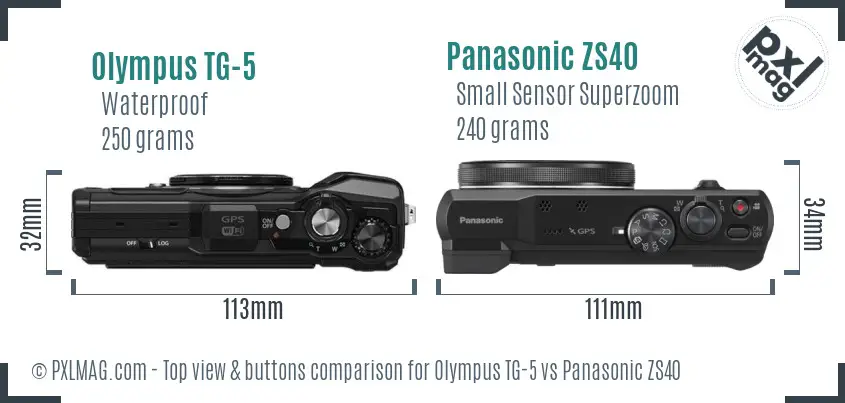 Olympus TG-5 vs Panasonic ZS40 top view buttons comparison