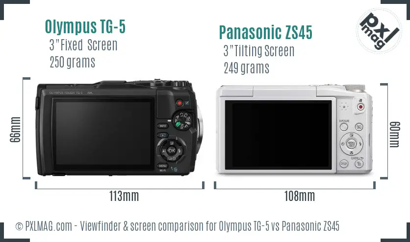 Olympus TG-5 vs Panasonic ZS45 Screen and Viewfinder comparison