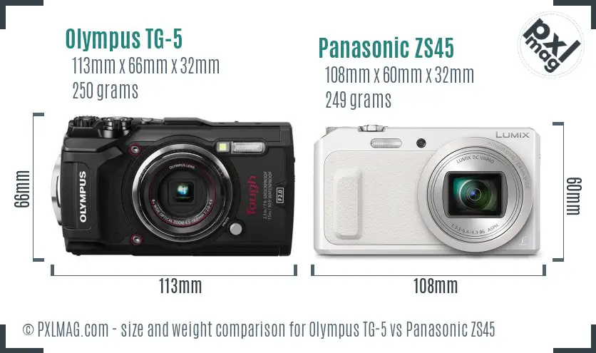 Olympus TG-5 vs Panasonic ZS45 size comparison