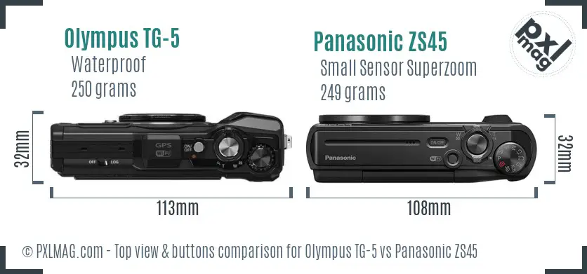 Olympus TG-5 vs Panasonic ZS45 top view buttons comparison