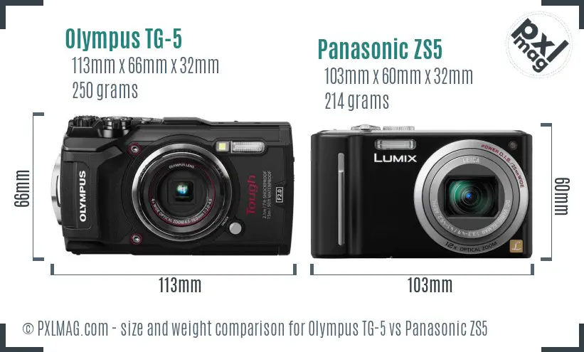 Olympus TG-5 vs Panasonic ZS5 size comparison