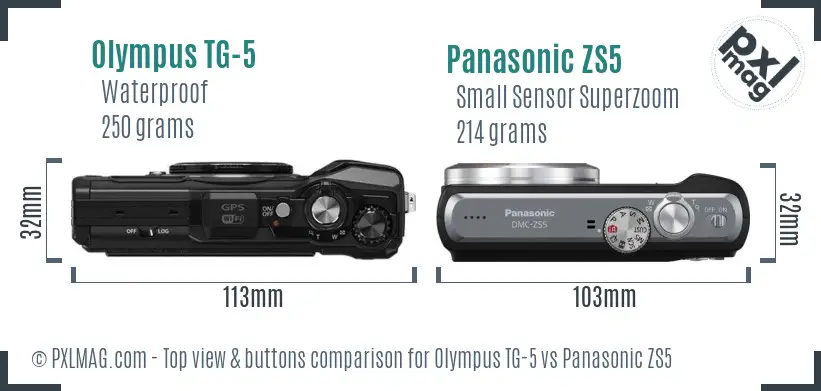 Olympus TG-5 vs Panasonic ZS5 top view buttons comparison
