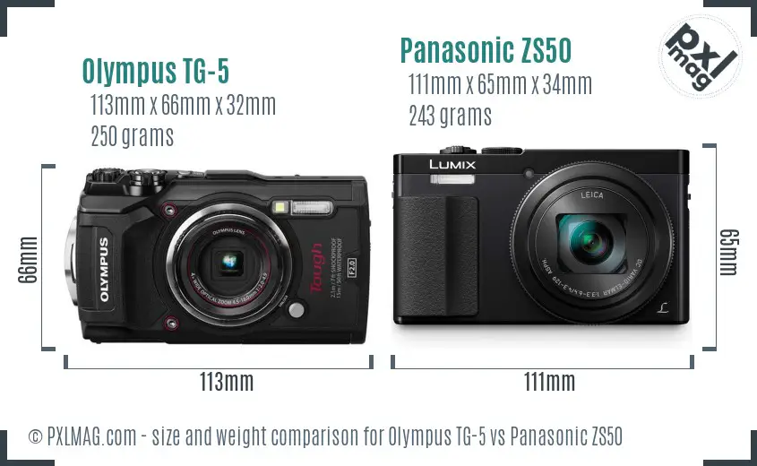 Olympus TG-5 vs Panasonic ZS50 size comparison