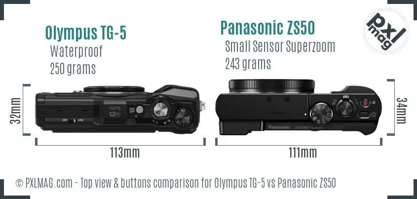 Olympus TG-5 vs Panasonic ZS50 top view buttons comparison