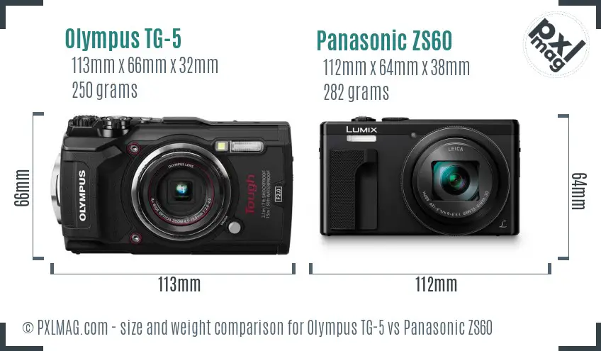 Olympus TG-5 vs Panasonic ZS60 size comparison
