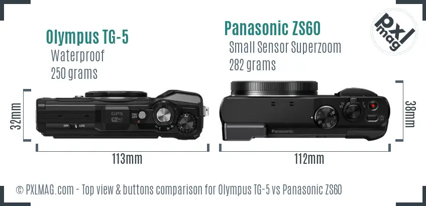 Olympus TG-5 vs Panasonic ZS60 top view buttons comparison