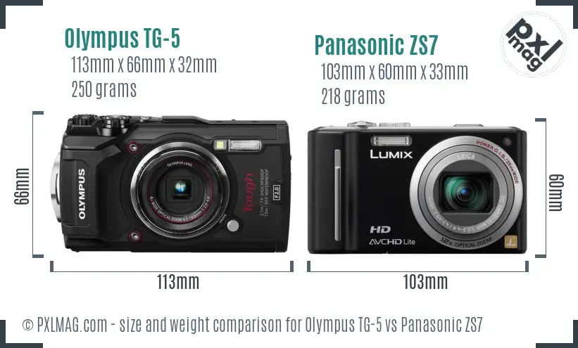 Olympus TG-5 vs Panasonic ZS7 size comparison