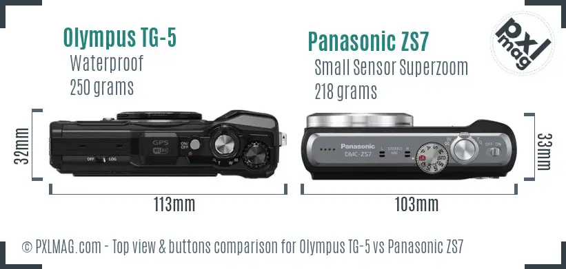 Olympus TG-5 vs Panasonic ZS7 top view buttons comparison