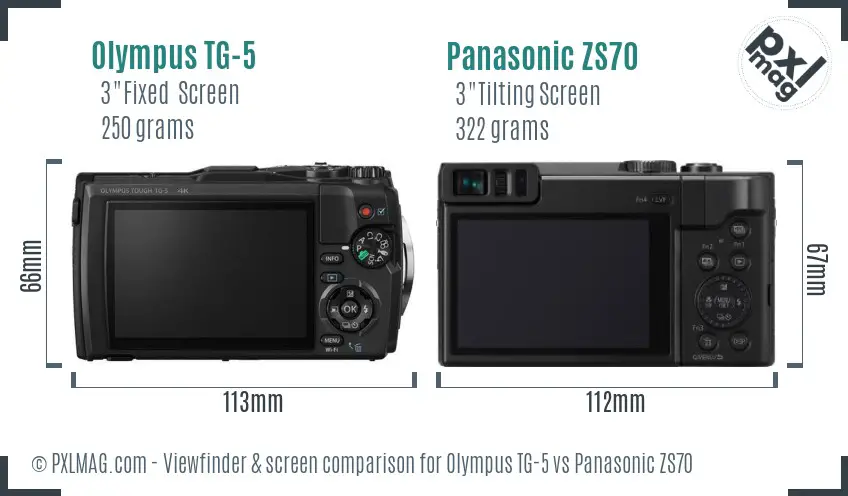Olympus TG-5 vs Panasonic ZS70 Screen and Viewfinder comparison