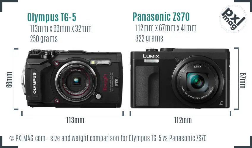 Olympus TG-5 vs Panasonic ZS70 size comparison
