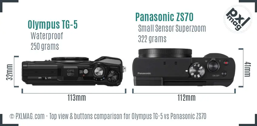 Olympus TG-5 vs Panasonic ZS70 top view buttons comparison