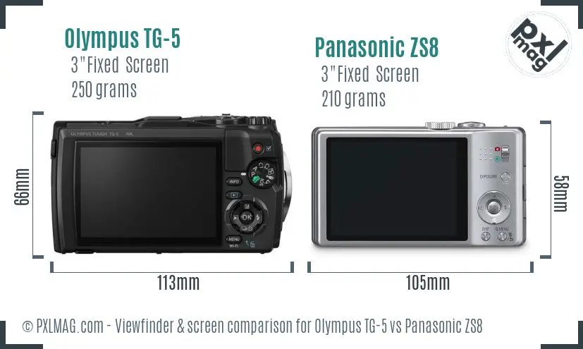 Olympus TG-5 vs Panasonic ZS8 Screen and Viewfinder comparison